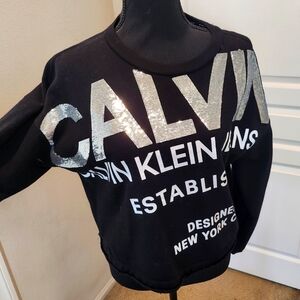 Women Calvin Klein Jeans Sequin-Embellished Logo Sweatshirt Black Silver S Small